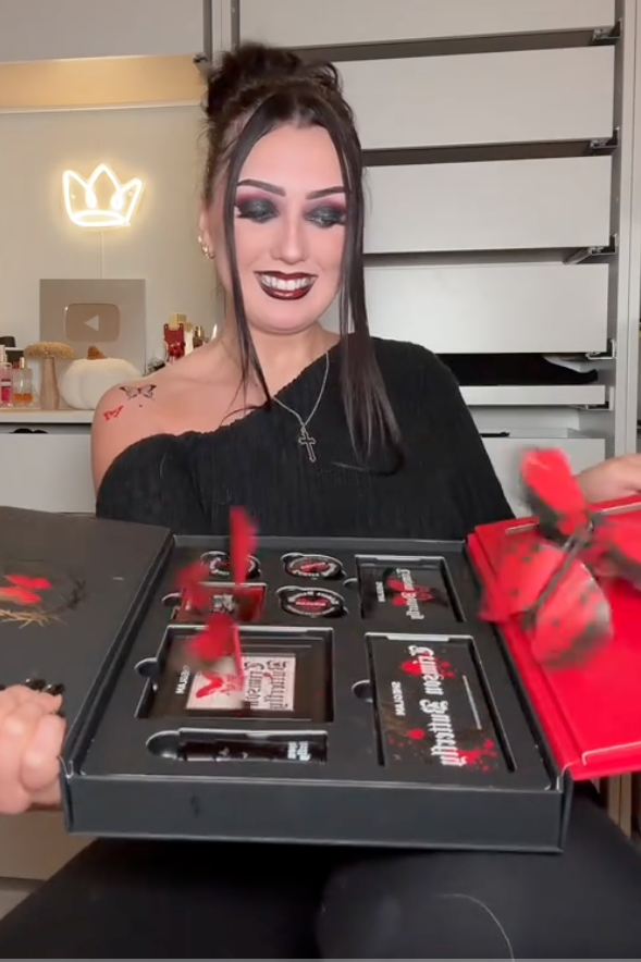 Morticia Adams Halloween Makeup Tutorial with TikTok link attached.